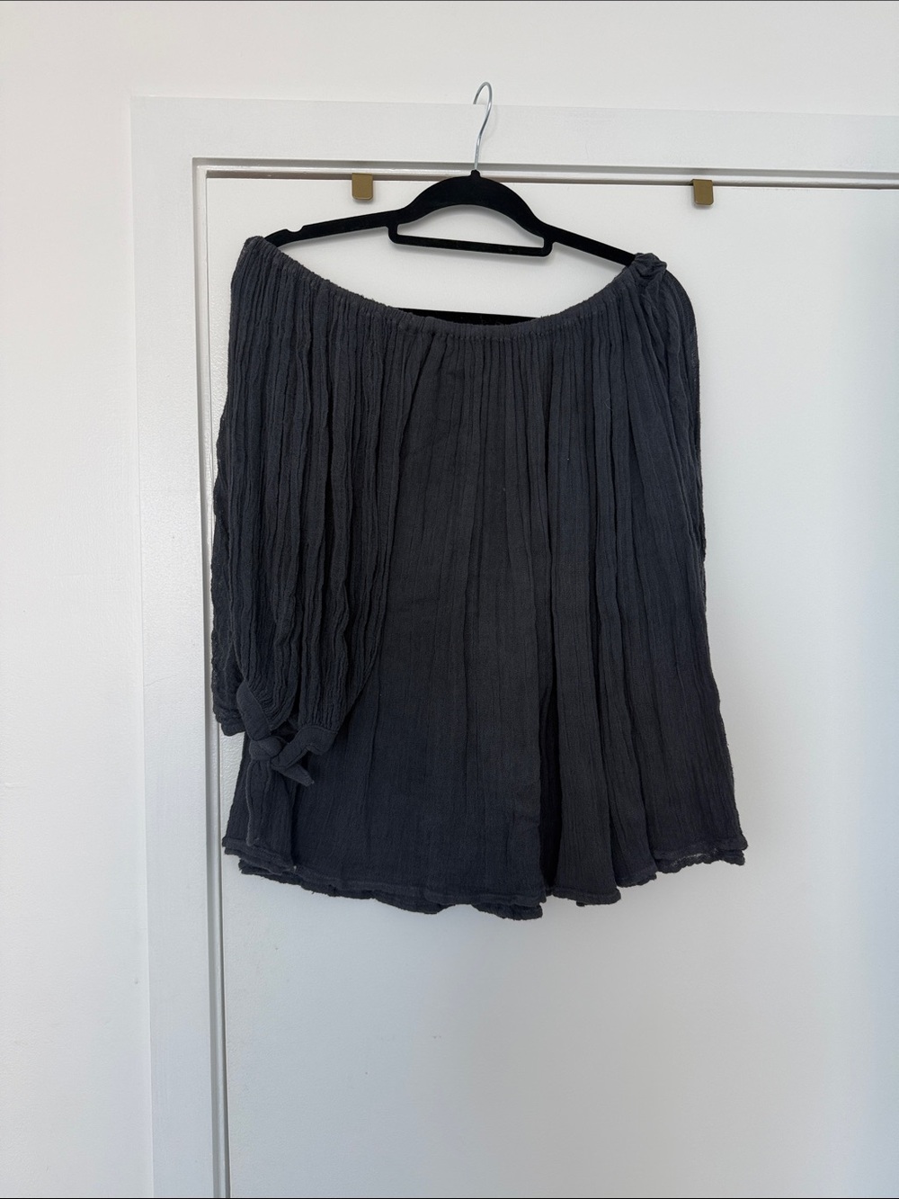 Jen's Pirate Booty Charcoal Off-Shoulder Crinkle Blouse